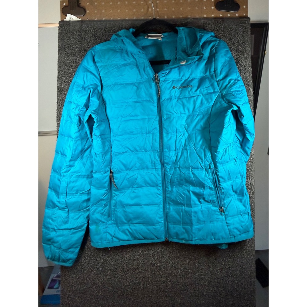 Columbia Puffer Jacket Womens M Blue 650 Fill Hooded Quilted Down Coat